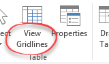 View gridlines button in ribbon