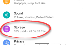 Storage option in settings app
