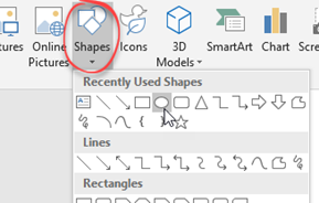 Shapes drop down menu in ribbon