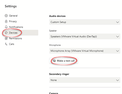 Test Call Settings in Teams