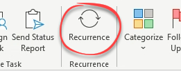 Recurrence button in the ribbon