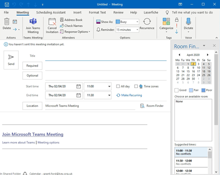 Teams Meeting Window in Outlook