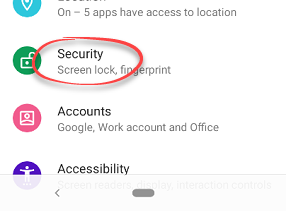 Security option in settings on Android