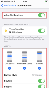 allowing notifications in settings