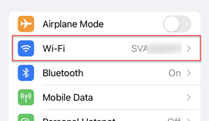 WiFi option in iPhone settings menu