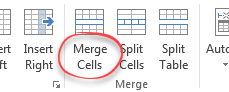 Merge cells button in ribbon