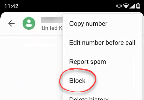 Block caller option in menu