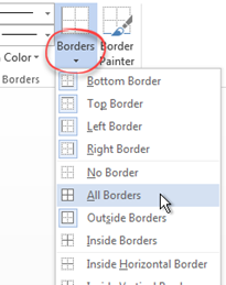 Borders drop down menu