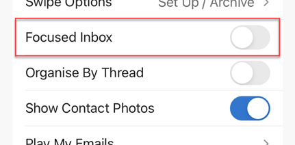 Focused inbox in Outlook app