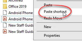 Right click, paste shortcut
