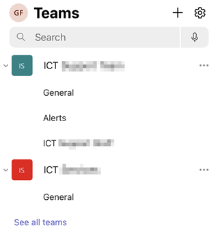 List of teams in teams app
