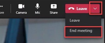 Leave meeting drop down menu.  End meeting selected