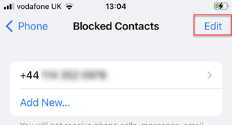Edit option in blocked contacts