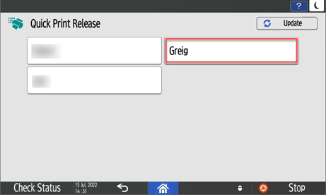 Select your name from the Quick Print Release screen