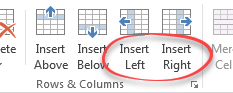 Add columns button in the table tools, layout ribbon