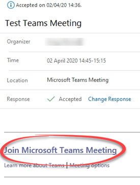 Join Teams meeting link in email