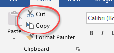 Cut and Copy buttons in the ribbon bar