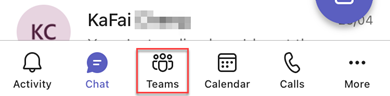Teams button in teams app