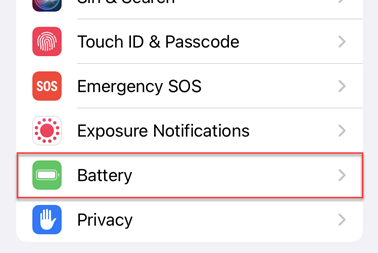 Battery option in settings