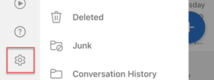 Settings icon in outlook app