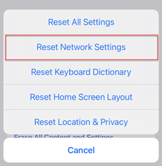 Reset Network Settings option on iPhone