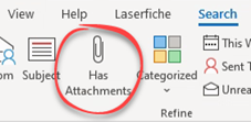 Has attachments button in the search ribbon