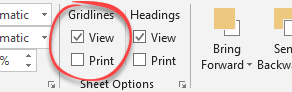 Gridlines option boxes