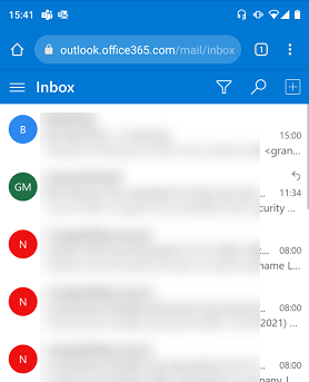 Outlook Web Access inbox on display in Android