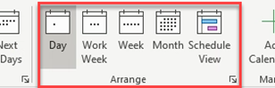Arrange options in the calendar ribbon