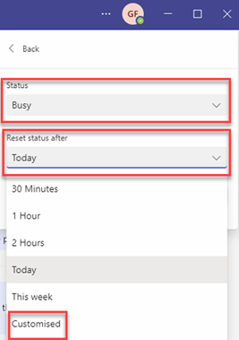 Set a status for a set duration of time