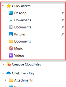 Quick access section of File Explorer window