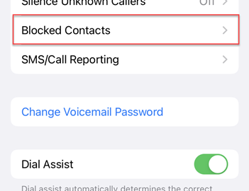 Blocked Contacts option
