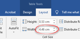 Change the width of a cell in a table using the spin controls