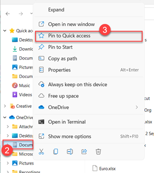 Pin folder to quick access