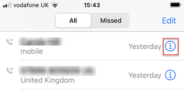 Click i in recent call list for more information