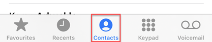 Contacts button in the phone app on iPhone