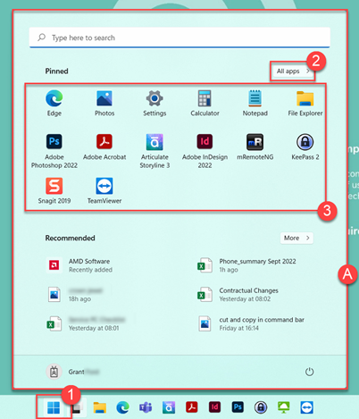 Example of a Windows 11 start menu