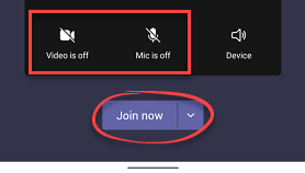Join now button when joining a meeting in Teams app