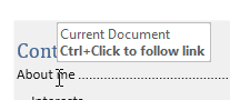 Control click on a table of contents entry to go to link