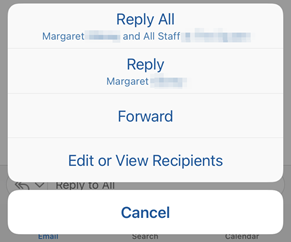 Email "reply" options in Outlook App