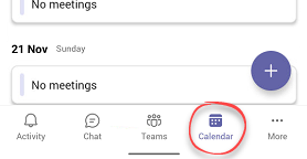 Calendar button in Teams App