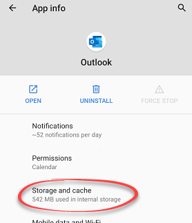 storage and cache option in settings