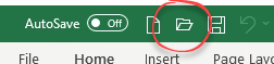 Open icon in the quick access toolbar