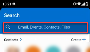 Search box in Outlook App