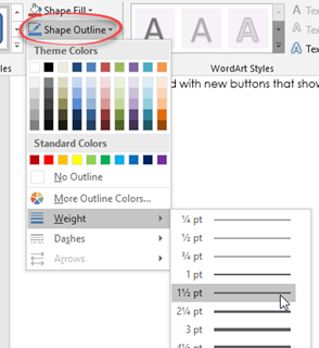 Shape outline drop down menu in ribbon