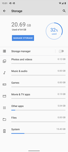 list of phone storage usage