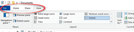 File Explorer "view" ribbon