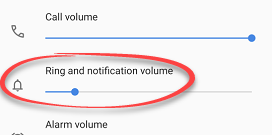 Ring and notifications volume in sounds settings