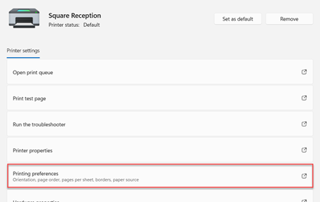 Printing Preferences Option in Windows 11