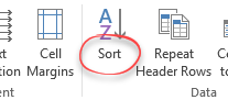 Sort data button in ribbon